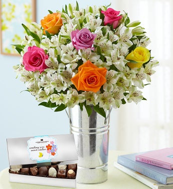Assorted Rose & Lily Bouquet with Chocolate