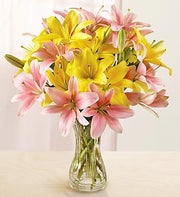Pink and Yellow Lily Bouquet