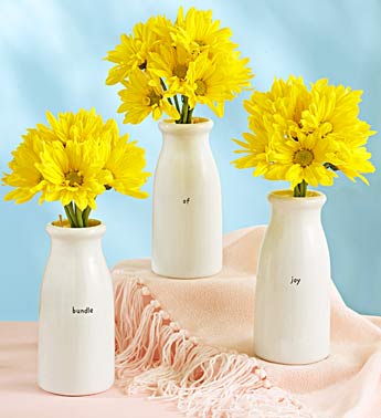 Yellow Daisy Bouquets in White Milk Bottles