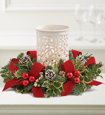 Evergreen Centerpiece with Hurricane Candle