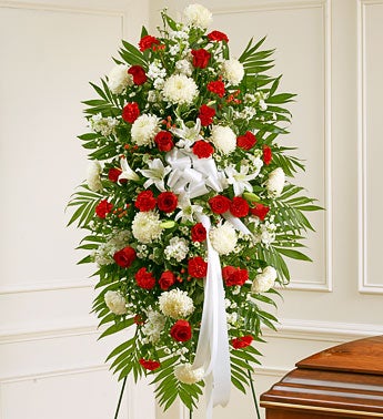 Deepest Sympathies Standing Spray-Red & White