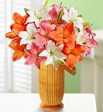 Summer Lilies, 25 Blooms with Nantucket Vase