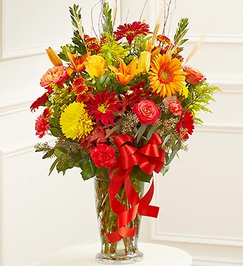 Large Sympathy Vase Arrangement in Fall Colors
