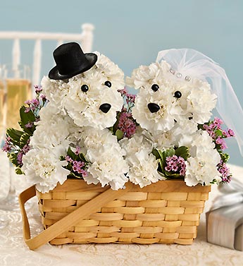 Love You Fur-ever, DOG-able at the alter Dog-able made out of flowers getting married