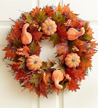 Sugared Pumpkin and Gourd Wreath