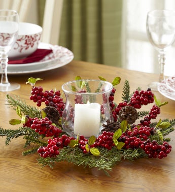 Faux Berry Hydrangea Candle Holder
