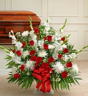 Red and White sympathy Floor Basket