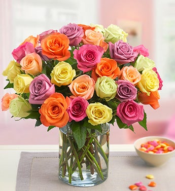 Three Dozen Assorted Roses with Vase